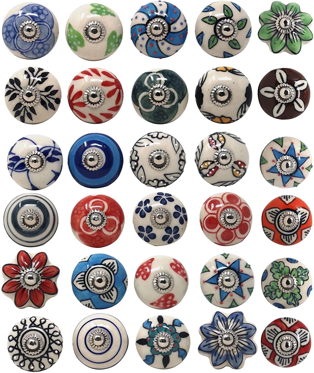 Ajuny Set of 30 Ceramic Knobs Multicolor Floral Design Door Handle Dresser Drawers Kitchen Cabinet Chest Hand Painted Cupboard Pulls Knob