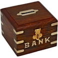 thumbnail image 1 of Ajuny Unique Handmade Premium Wooden Brown Piggy Bank Safe Money Box Perfect for Home Décor & Memorable Gifting for Child & Adults 4x4x3 inch, 1 of 7