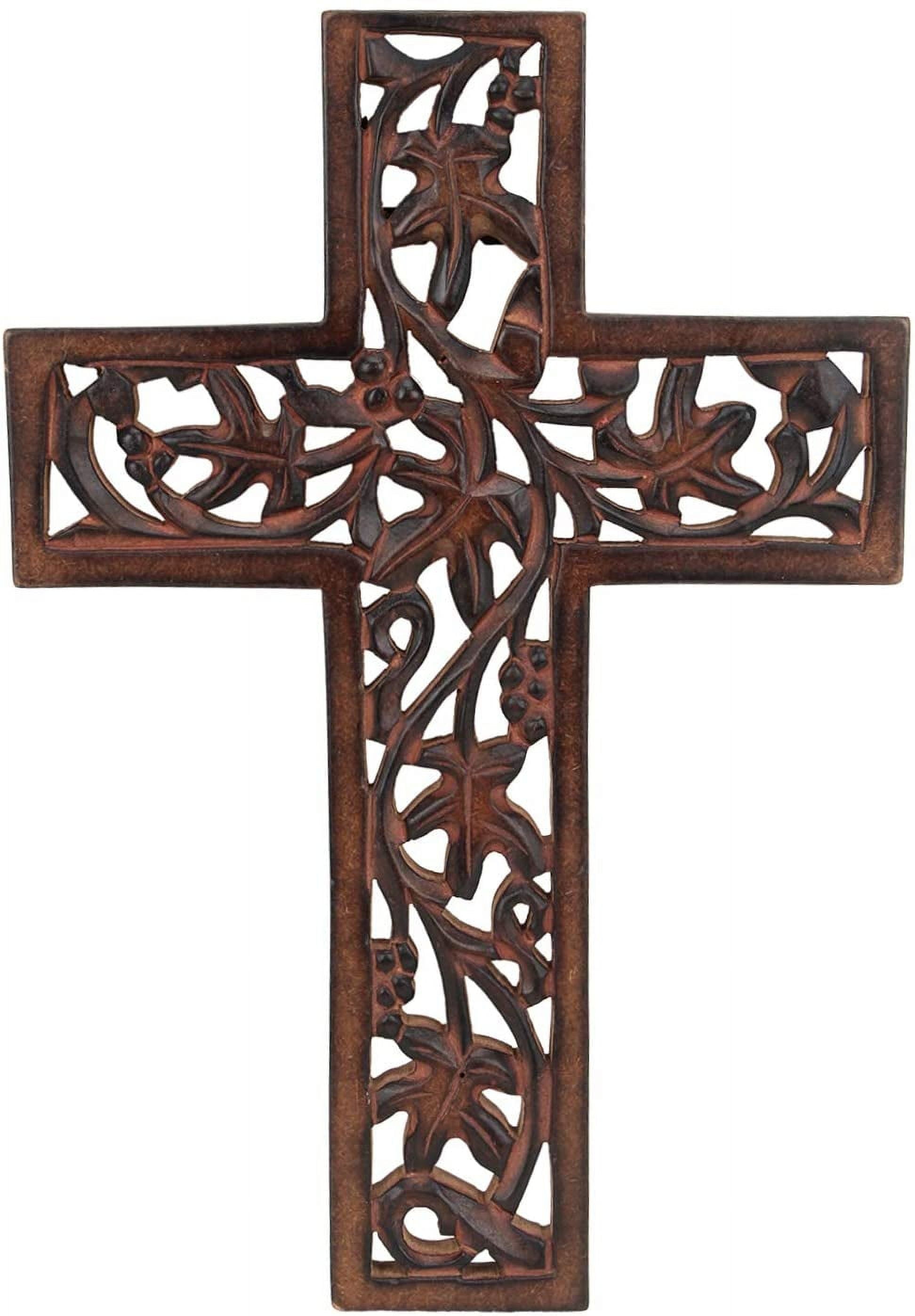 Ajuny Wall Cross Wood Brown Hanging Hand Carved Decorative Christmas Christan Wall Mounted Decor 12 inch