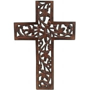 Ajuny Wooden Cross Decorative Wall Hanging Hand Carved Floral Design Church Christan Wall Mounted Wood Catholic Cross for Home Office Church Decor Religious Gifts 12 inch