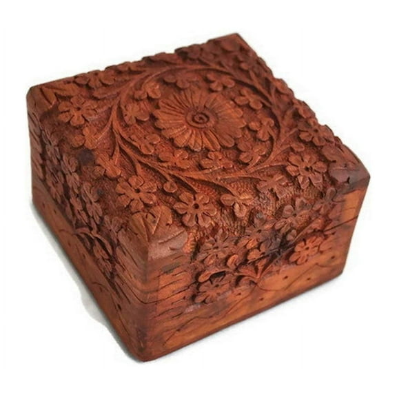 Ajuny Wooden Hand Carved Decorative Keepsake Box Jewelry Armoire Treasure Chest Trinket Holder Storage Travel Organiser Perfect Unique Gifts Ideas for Men and Women