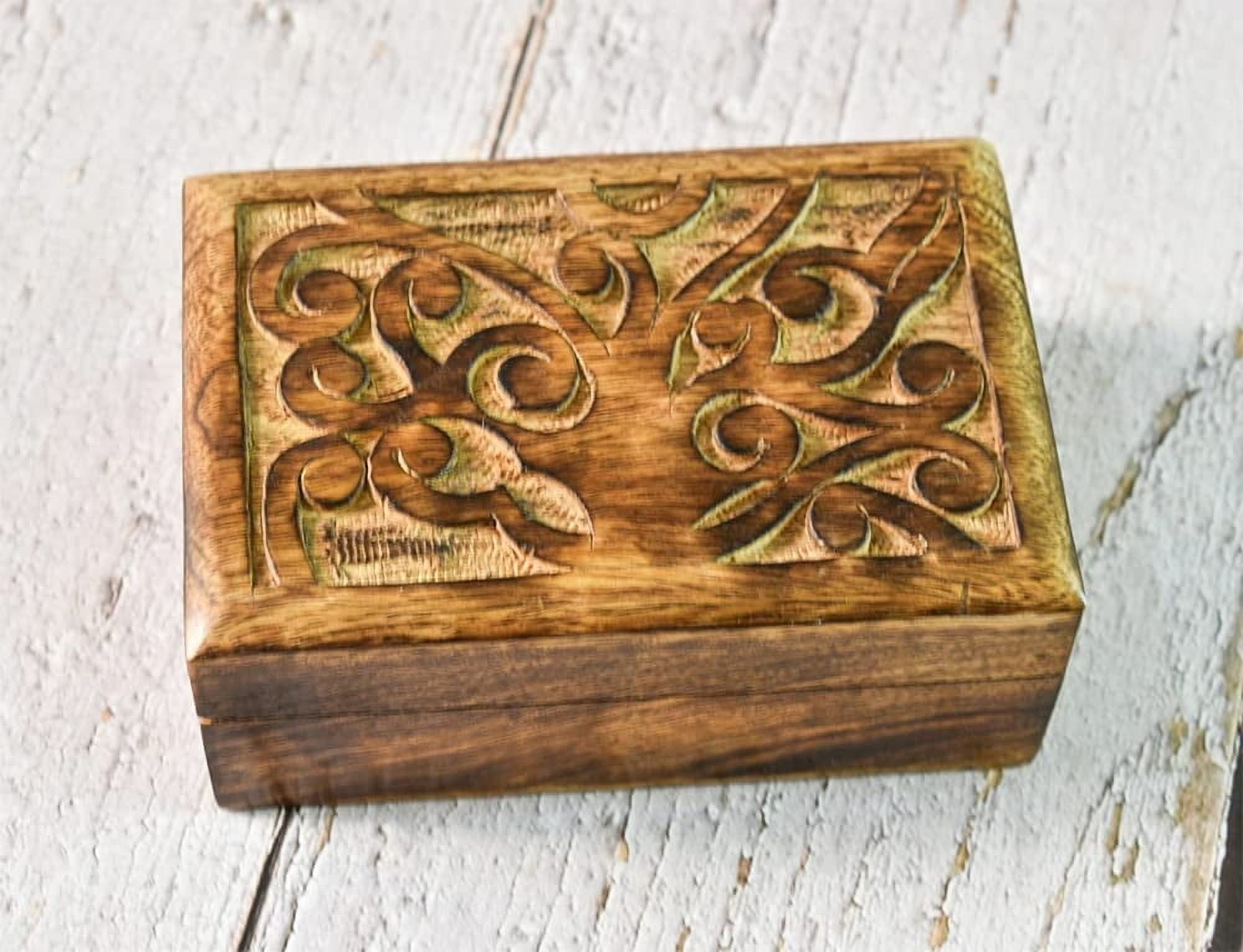 Ajuny Handcrafted Wooden Pirate Treasure Chest - 9x6 Inch Jewelry Box With Shell Strips, Vintage Keepsake Organizer