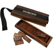 Ajuny Wooden Handcrafted Classic Dominoes Game Set Perfect Storage Box for 28 Wood Domino Tiles Family Games Best Gift for Kids and Adults