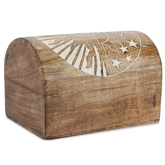 Ajuny Wooden Handcrafted Decorative Jewelry Storag Sun Star Design White Brown Trinket Keepsake Treasure Chest Case Gift 9x6 inch