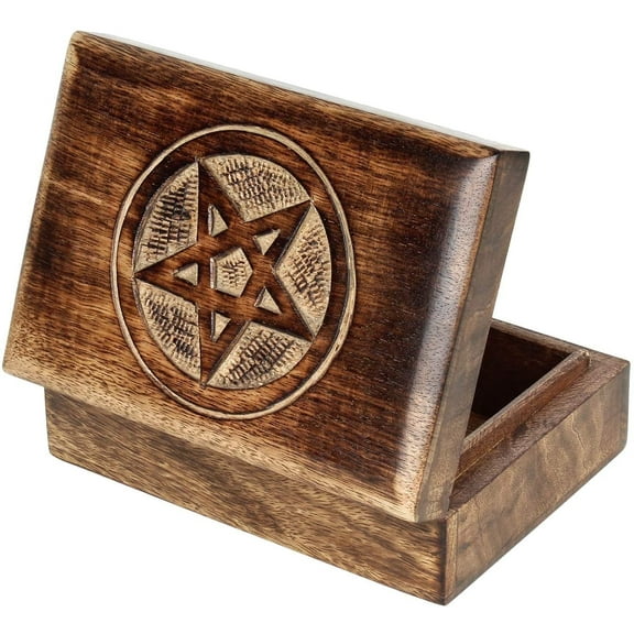 Ajuny Wooden Hand Carving Jewelry Storage Box Vintage Keepsake Organizer Treasure Chest Trinket Holder Great Gifts 8x5 inch