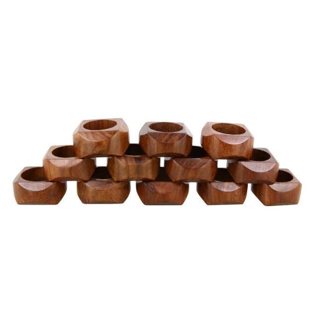 Ajuny Wooden Handmade Decorative Napkin Rings Gifts for Dinner Table Decor 1.5 inch Set of 12