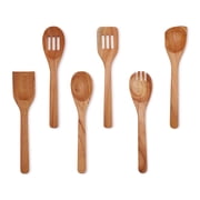 Ajuny Wooden Spoons for Cooking 6 Piece, Non-Stick Wood Spatula Spoon Utensils Set, Durable Cooking & Serving Tools, Flat Handle Housewarming Gifts for Everyday Use