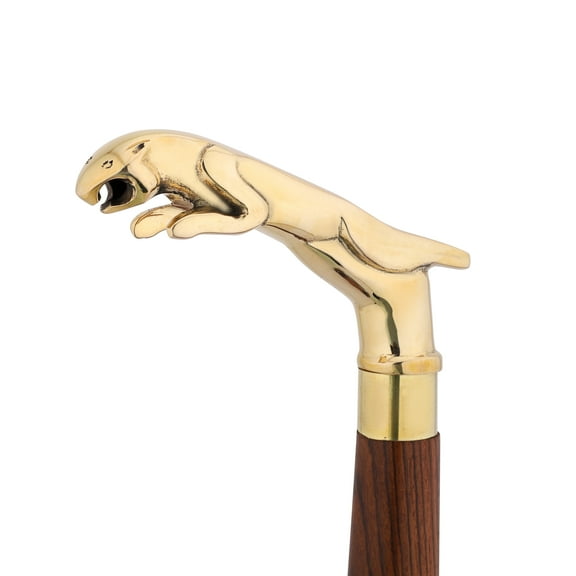 Ajuny Wooden Walking Cane Stick with Detachable Brass Tiger Design Handle, Rubber Tip, 36 Inch