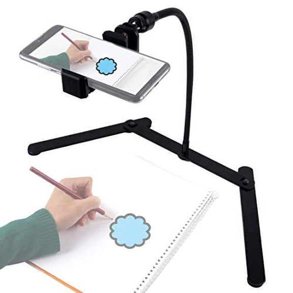 Ajustable Tripod with Cellphone Holder, Overhead Phone Mount, Table Top Teaching Online Stand for Live Streaming and Online Video and Food Crafting Demo Drawing Sketching Recording