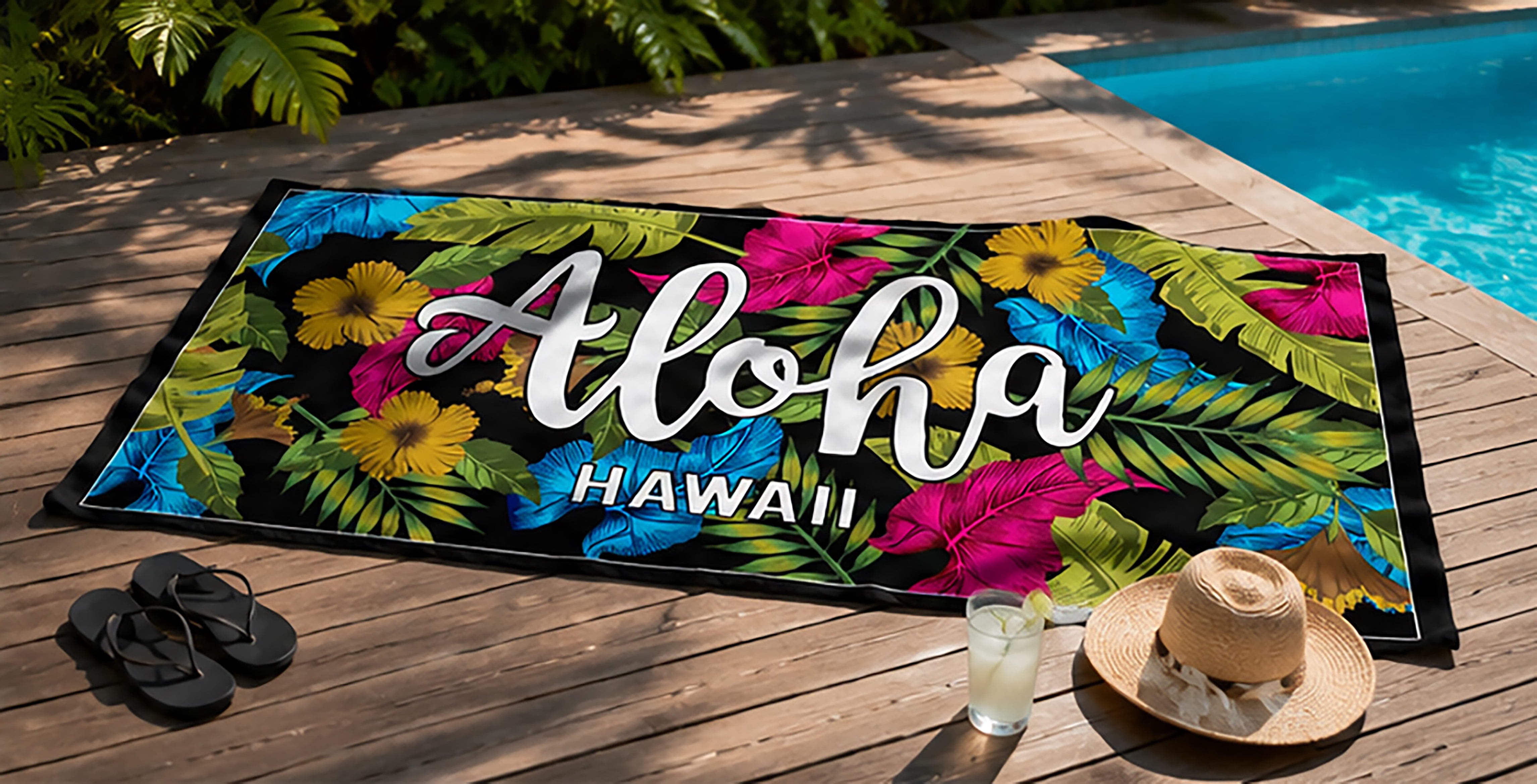Hawaiian Beach Towel with Tropical Leaves Quick Dry Design
