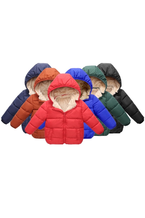 Kids Baby Boys Girls Warm Hooded Jacket Coats for Toddler Winter Cotton-Padded Jacket 1-8Y Zip-Up Fleece Outerwear Jacket