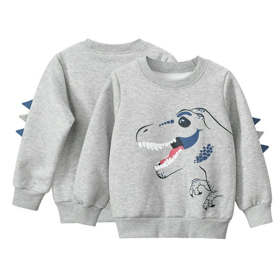 Ajziojiro Kids Toddler Boys Cotton Fleece Sweatshirt 1-9Y Child Pullover T Shirts Sweatsuit Baby Boys Padded Dinosaur Sweatshirt for Fall Winter