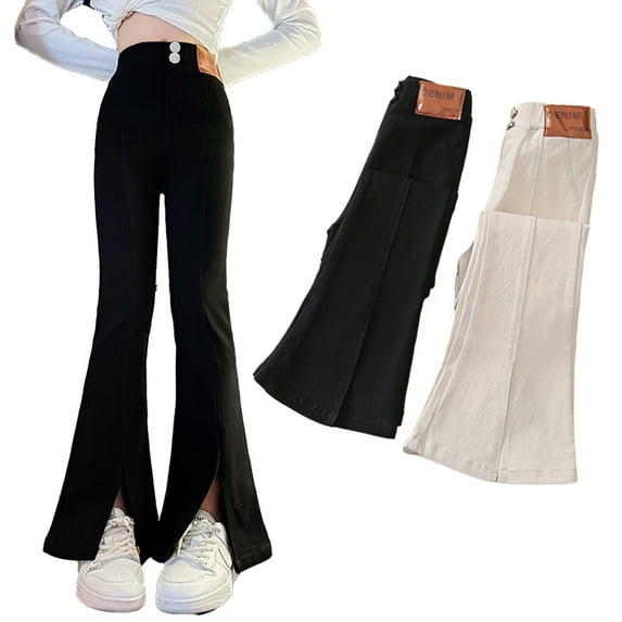 Ajziojiro Kids Toddler Flared Pants for Girls Soft Wide-Leg Pants, Teen Girls Spring Fall Lounge Stretchy Palazzo Trousers 4-14 Years