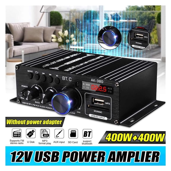 Ak380/AK170 800W Power Amplifier Home Theater Amplifier Car BASS 2 Channel bluetooth Amplifier Class D FM Radio USB/SD AUX ,Easy to Operate