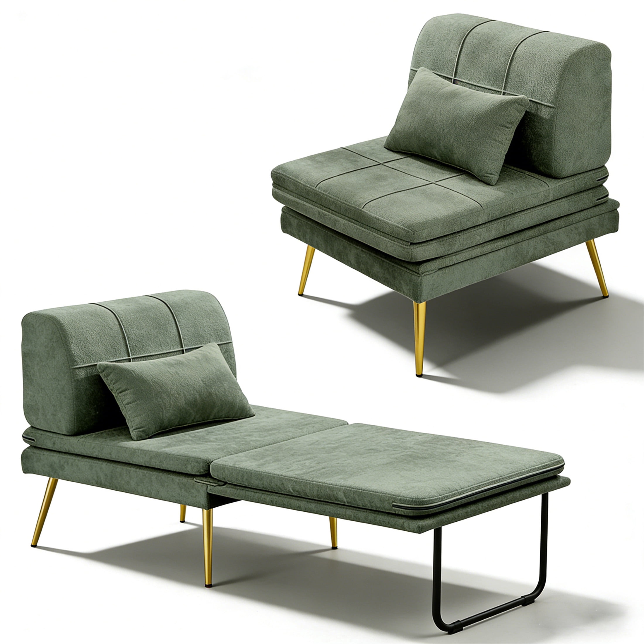Akaber 3-in-1 Futon Sofa Bed, Chenille Sleeper Chair with Back Support & Pillow, Wood Frame, Metal Legs