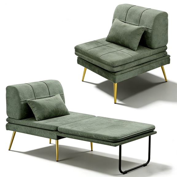 Akaber 3-in-1 Futon Sofa Bed, Chenille Sleeper Chair with Back Support & Pillow, Wood Frame, Metal Legs
