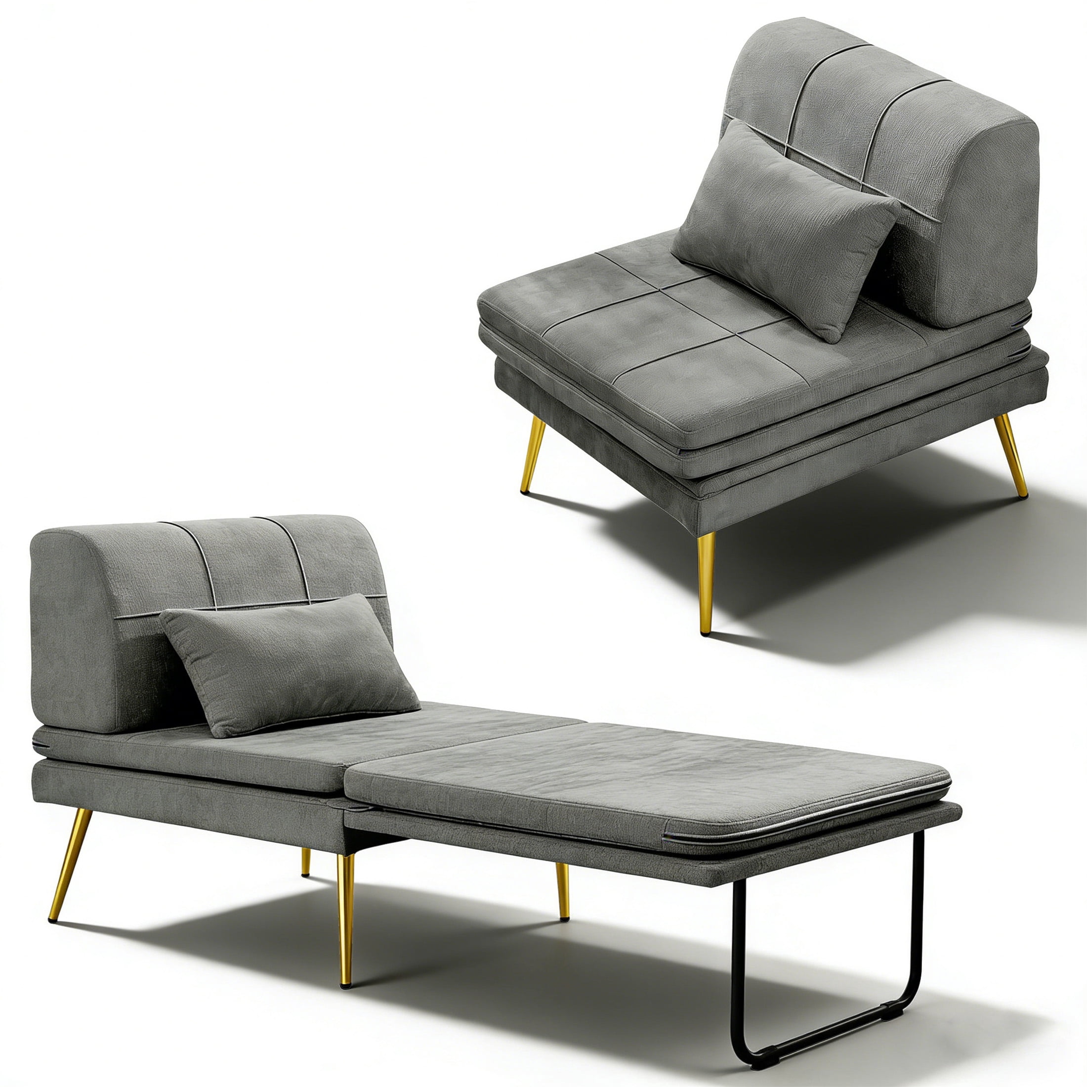 Akaber 3-in-1 Futon Sofa Bed, Chenille Sleeper Chair with Back Support & Pillow, Wood Frame, Metal Legs