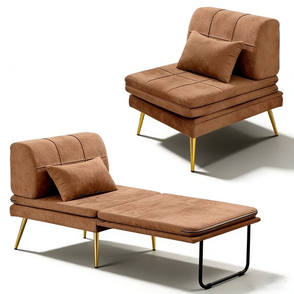 Akaber 3-in-1 Futon Sofa Bed, Chenille Sleeper Chair with Back Support & Pillow, Wood Frame, Metal Legs