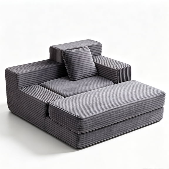 Oversized Modern Boneless Chair with 2 Pillows, Akaber 60'' Sofa Bed, Sleeper Couch with Dual-Height Armrests, Lounge Chair for Bedroom
