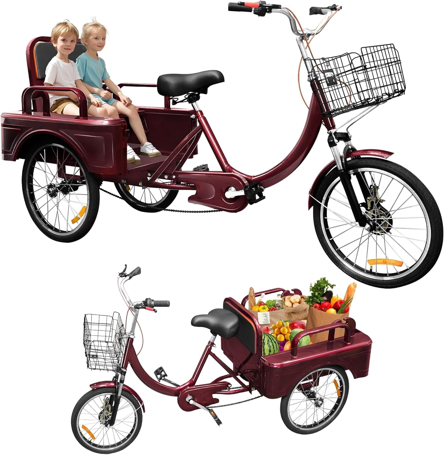 Akaber Adult Tricycle, 20 Inch 3-Wheel Bikes Carrying Passengers and Cargo, Trike for Adults with Front Baskets for Women, Seniors, Men, Low Step-Through Cruiser Bike for Cycling, Outing, Picnic