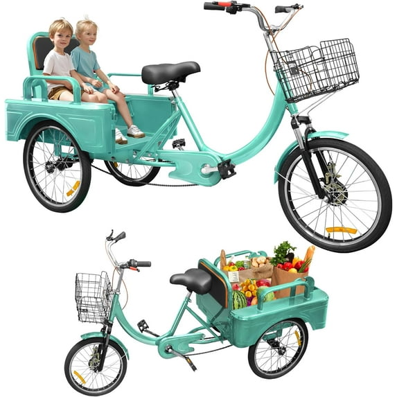 Akaber Adult Tricycle, 20 Inch 3-Wheel Bikes for Women Carrying Passengers and Cargo, Trike for Adults, Low Step-Through Cruiser Bike for Cycling, Outing, Picnic