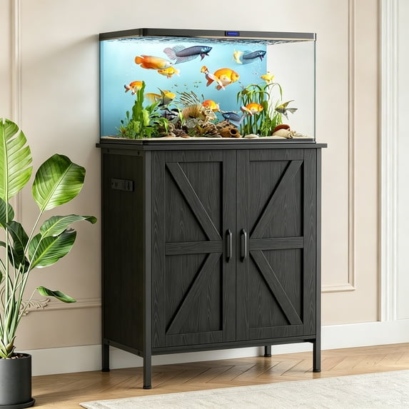 Akaber Aquarium Stand for 20 Gallon Fish Tank with Power Outlets, Storage Cabinet, Turtle Tank Reptile Terrarium Stand, 350LBS Capacity