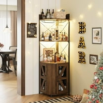 Akaber Corner Bar Cabinet, 63 Inch Wine Bar Cabinet with LED Lights & Power Outlet, 5-Tier Industrial Liquor Cabinet with Glass Holder