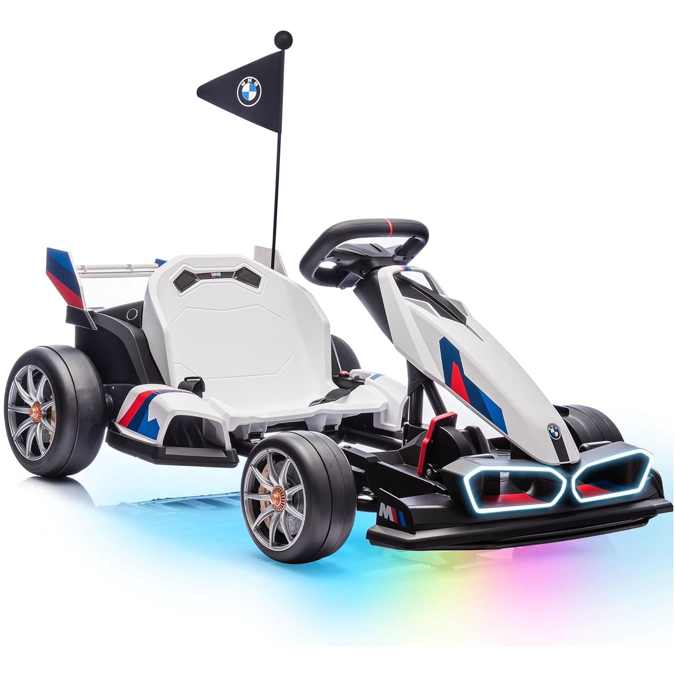 Akaber Electric Go Kart with Adjustable Seat, 24V 9AH Drift Kart with 400W Motors, Crazy Go Cart for Kids Ages 6-12, Licensed BMW, LED Lights, Drift Mode and 2 Speed (White)