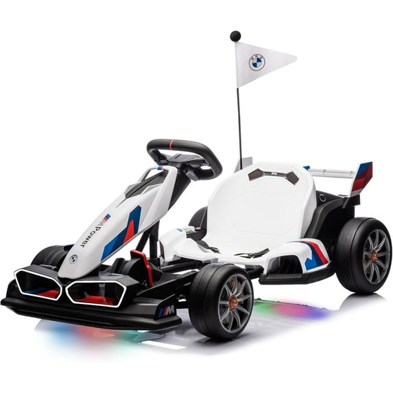 Akaber Electric Go Kart with Adjustable Seat, 24V 9AH Drift Kart with 400W Motors, Crazy Go Cart for Kids Ages 6-12, Licensed BMW, LED Lights, Drift Mode and 2 Speed (White)