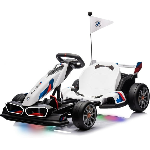 Akaber Electric Go Kart with Adjustable Seat, 24V 9AH Drift Kart with 400W Motors, Crazy Go Cart for Kids Ages 6-12, Licensed BMW, LED Lights, Drift Mode and 2 Speed (White)