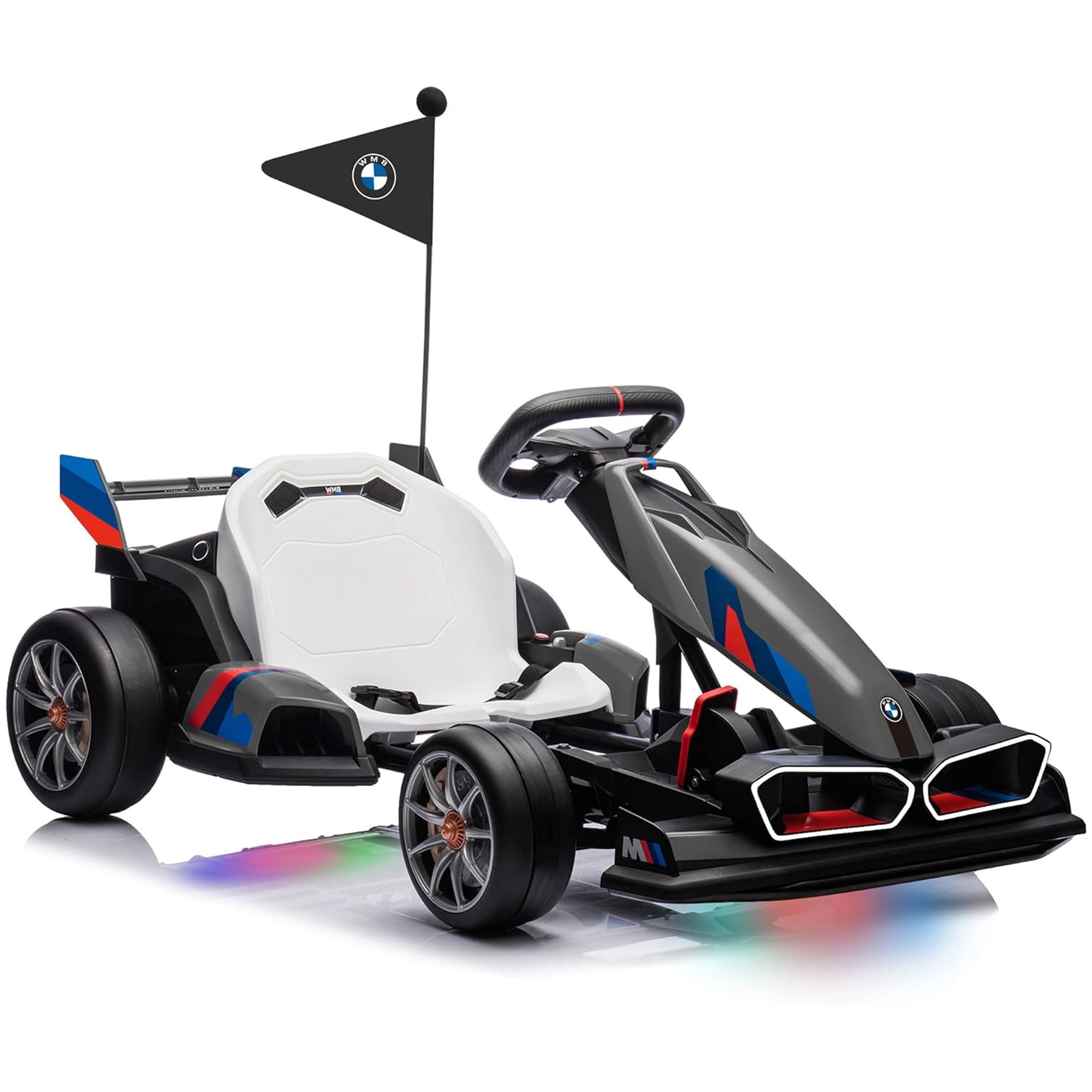 Akaber Electric Go Kart with Adjustable Seat, 24V 9AH Drift Kart with Dual 200W Motors, Crazy Go Cart for Kids Ages 6-12, Licensed BMW, LED Lights, Drift Mode and 2 Speed(Grey)