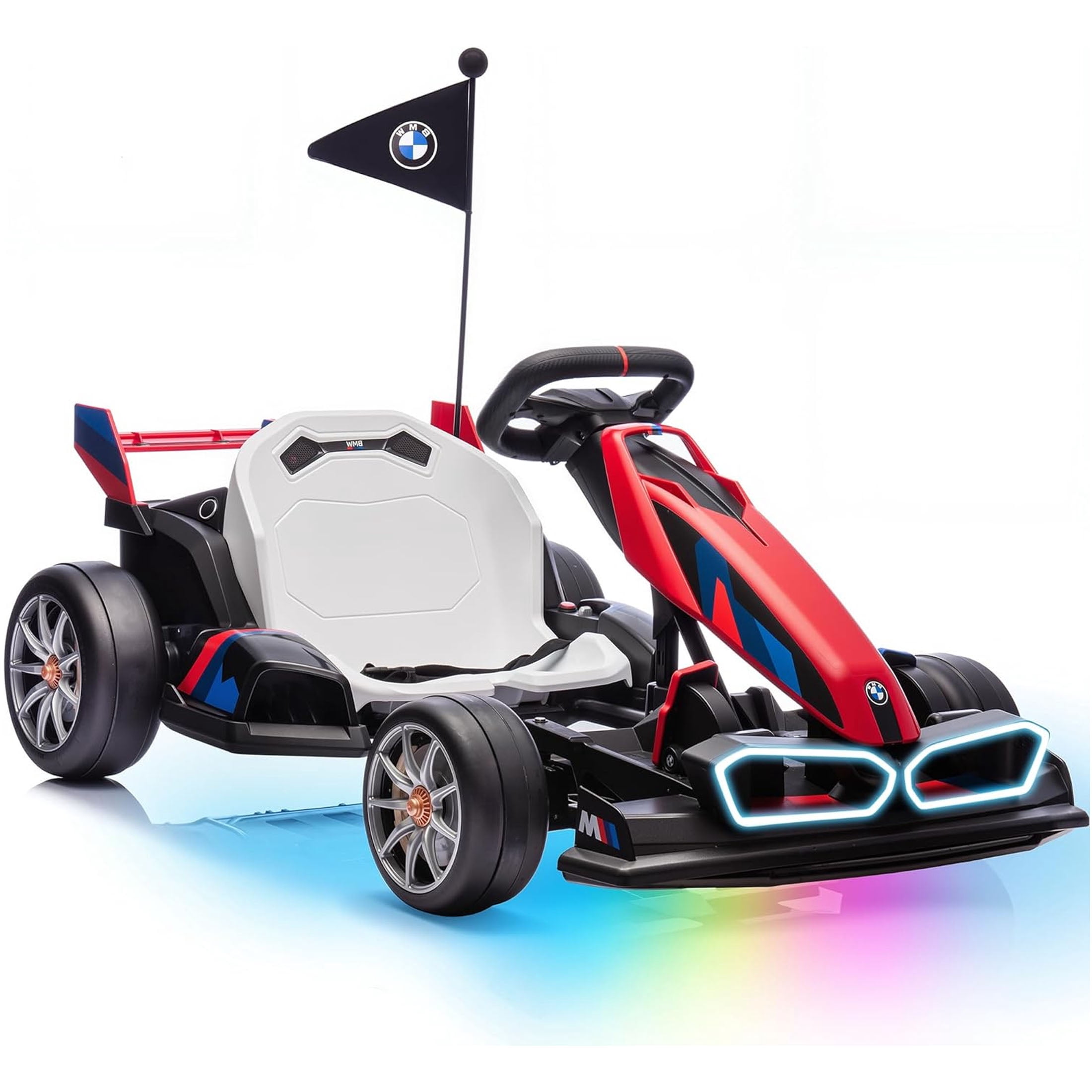 Akaber Electric Go Kart with Adjustable Seat, 24V 9AH Drift Kart with Dual 200W Motors, Crazy Go Cart for Kids Ages 6-12, Licensed BMW, LED Lights, Drift Mode and 2 Speed (Red)