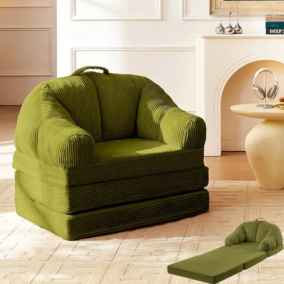 Akaber Folding Boneless Chair, Futon Sofa Bed with Portable Handle, Akaber Folding Boneless Chair, Futon Sofa Bed with Portable Handle, Small Couch for Living Room, Bedroom, Green