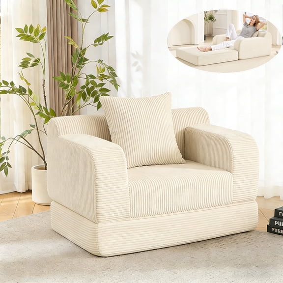 Akaber Futon Sofa Bed, 40" W Corduroy Sleeper Sofa Couch, Single Small Space Sofa Couch with Pillow