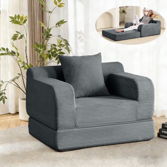 Akaber Futon Sofa Bed, 40" W Corduroy Sleeper Sofa Couch, Single Small Space Sofa Couch with Pillow