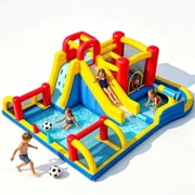 Akaber Inflatable Water Slide for Kids, Summer 8-in-1 Giant Water Park with Bounce House, Basketball Hoop, Soccer Zone, Climbing Wall, Pool & Slide, Blow Up in 2 Mins for Backyard Outdoor Fun