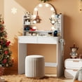 thumbnail image 1 of Akaber Makeup Vanity with Mirror and LED Lights, 3 Color Lighting, Power Outlet, Small Vanity Desk with 2 Drawers, 6 Shelves, Dressing Table for Small Spaces, 1 of 9