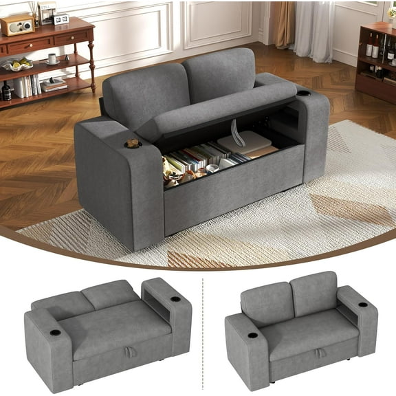 Akaber Sectional Sleeper Sofa with Storage, 2 Seats Modular Cloud Couch with Dual Arm Storage & USB Charging, Adjustable Backrest Sofa