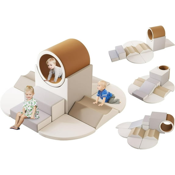 Akaber Soft Play Climbing for Toddlers, 10pcs Foam Climbing Blocks for Toddlers for Nursery, Living Room, Baby Climbing Blocks with Tunnel for Climb,Crawl and Slide