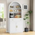 thumbnail image 1 of Akaber 71" Tall Arched Kitchen Pantry Cabinet, Modern Kitchen Storage Cabinets with Hidden Drawer and Spacious Countertop, Wooden Storage Pantry Cabinet for Living Room, Dining Room, White, 1 of 7