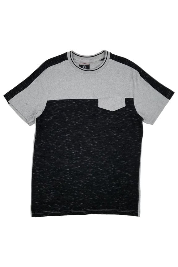 Mens Heather Gray Black Short Sleeve Crew Neck T-Shirt Medium