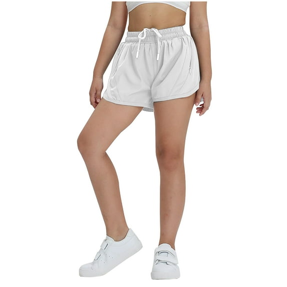 Akafmk 2-in-1 Athletic Shorts,Summer Solid Color Bottoms with Drawstring and Zipper Pockets,Casual Playwear (Toddler Girl's or Girl's),Sizes 4-13 Years