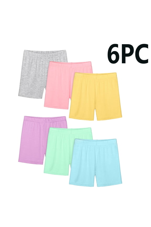 6-Pack Biker Shorts,Summer Solid Color Yoga Dance Leggings,Versatile Casual and Active Bottoms (Toddler Girl's or Girl's),Sizes 2-14 Years