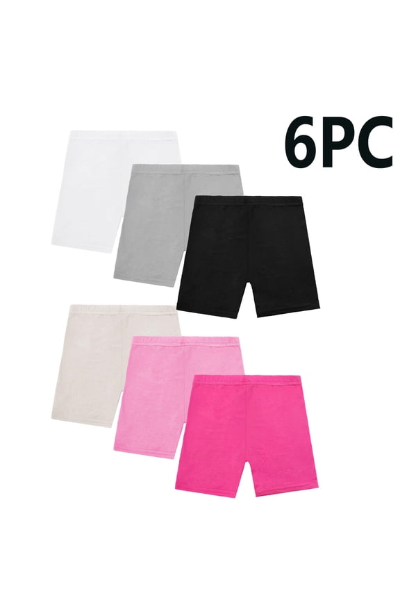 6-Pack Biker Shorts,Summer Solid Color Yoga Dance Leggings,Versatile Casual and Active Bottoms (Toddler Girl's or Girl's),Sizes 2-14 Years
