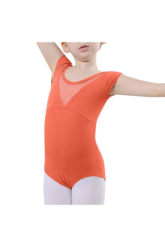 Ballets Leotard with Shorts,Summer Short Sleeve Dance Gymnastics Unitards,Breathable Practice Bodysuit (Toddler Girl's or Girl's),Sizes 5-18 Years
