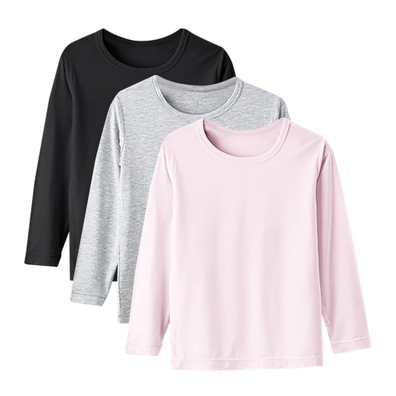 Akafmk Boys and Girls Casual Undershirt,Comfortable Lightweight Basic Shirts,Fashion Round Neck Solid Color Undershirt Long Sleeve Underscrubs Basic Tee 1-2 Years