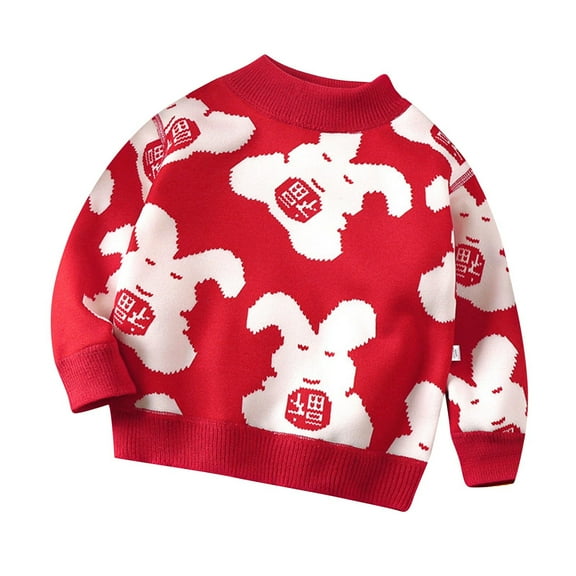 Akafmk Boys and Girls Fall Crewneck Sweater,Soft Lightweight Knit Tops,Fashion Round Neck Graphic Print Knit Sweater Long Sleeve Pullover Sweater 3-4 Years
