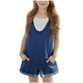thumbnail image 1 of Akafmk Denim-Like Romper Shorts,Summer Adjustable Strap One-Piece Bottoms with Pockets (Toddler Girl's or Girl's),Sizes 5-14 Years, 1 of 5