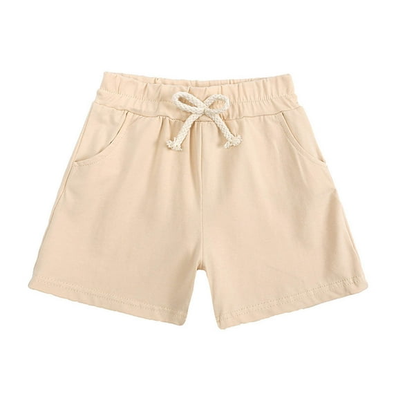 Akafmk Elastic Waist Shorts,Solid Color Casual Bottoms with Pockets,Stylish Daily Playwear (Toddler Girl's or Girl's),Sizes 6 Months-5 Years