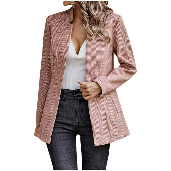 Akafmk Fall/Winter Blazers for Women Lightweight Open Front Cardigan Jacket,Dressy Casual Business Work Jacket,Solid Color Long Sleeve Suit Jacket